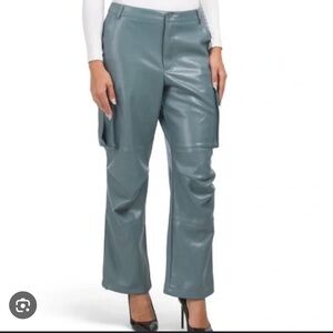 Turquoise faux leather cargos